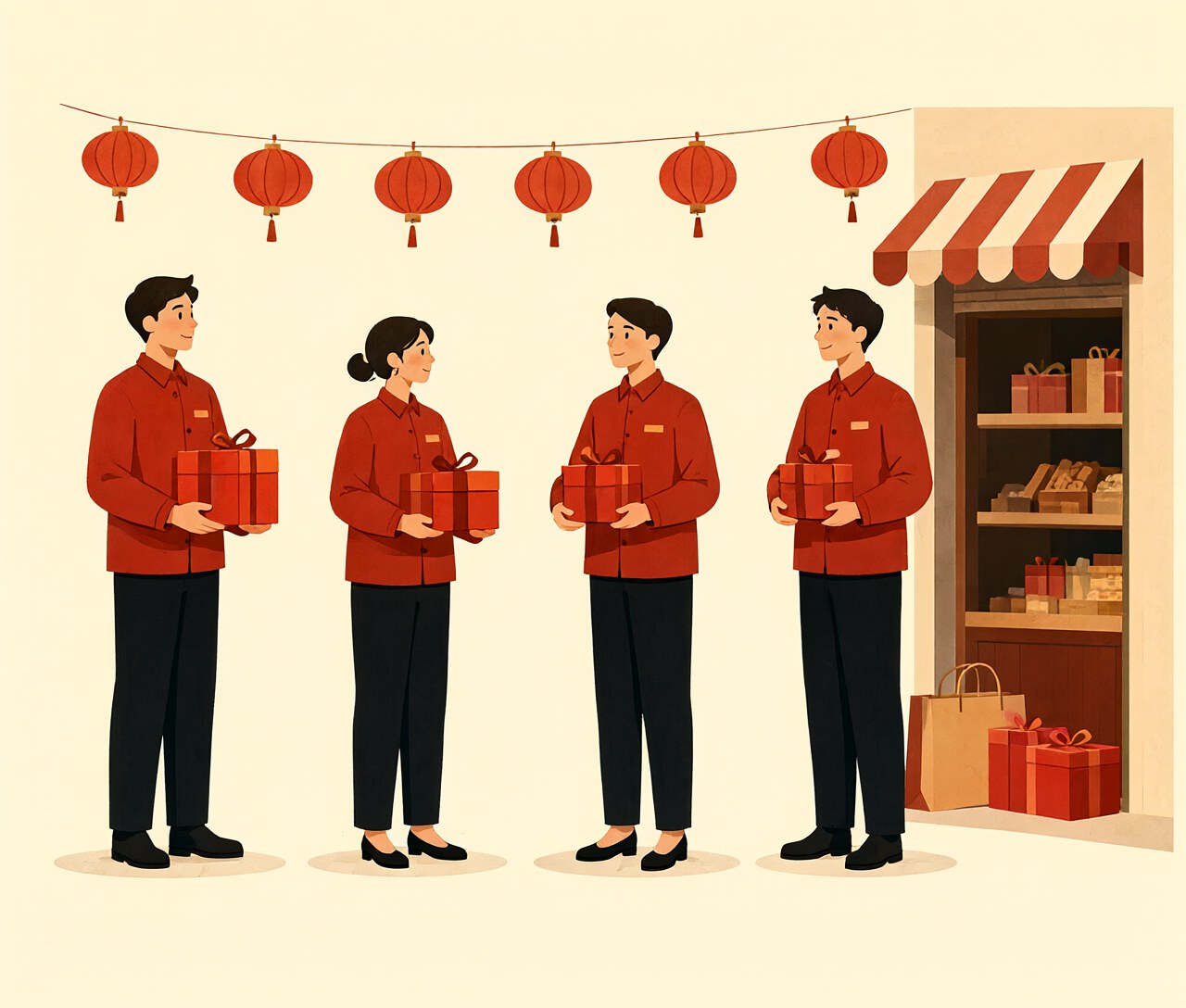 工会福利发放现场示意插画